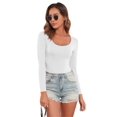 thumbnail image 1 of Womens Scoop Neck Long Sleeve Tops Low Cut Slim Fitted Shirts Casual Tee Tshirt, 1 of 4