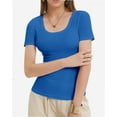 thumbnail image 1 of Womens Scoop Neck Ribbed Knit T-Shirts Slim Fitted Short Sleeve Top Summer Basic Shirt, 1 of 7