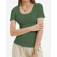 thumbnail image 1 of Womens Scoop Neck Ribbed Knit T-Shirts Slim Fitted Short Sleeve Top Summer Basic Shirt, 1 of 7