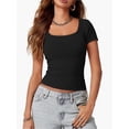 thumbnail image 1 of Womens Scoop Neck Short Sleeve Casual Tshirts Tops Summer Going Out Work Cute Fitted Shirts Trendy, 1 of 6