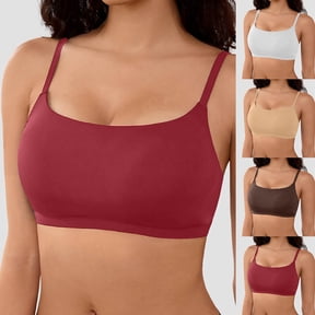 Womens Scoop Neck Sports Bra, Spaghetti Thin Strap U Back Wireless Padded-free Camisole Yoga Tops Workout Yoga Bra Crop Top
