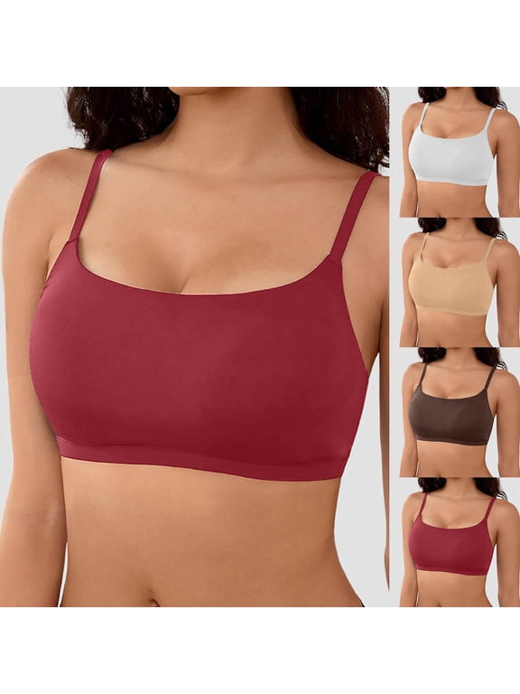 Womens Scoop Neck Sports Bra, Spaghetti Thin Strap U Back Wireless Padded-free Camisole Yoga Tops Workout Yoga Bra Crop Top