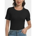 thumbnail image 1 of Womens Scoop Neck T Shirts Basic Ribbed Tees Fitted Tshirt Plain Short Sleeve Tops Casual, 1 of 6