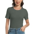 thumbnail image 1 of Womens Scoop Neck T Shirts Basic Ribbed Tees Fitted Tshirt Plain Short Sleeve Tops Casual, 1 of 6
