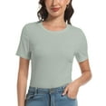 thumbnail image 1 of Womens Scoop Neck T Shirts Basic Ribbed Tees Fitted Tshirt Plain Short Sleeve Tops Casual, 1 of 6