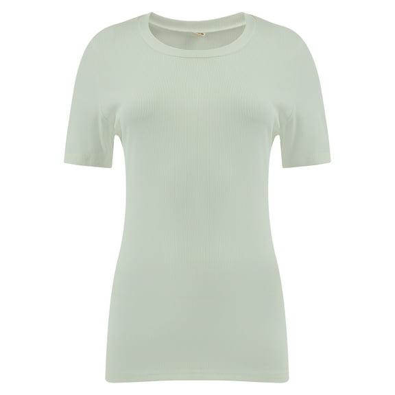 Womens Scoop Neck T Shirts Basic Ribbed Tees Fitted Tshirt Plain Short Sleeve Tops Casual