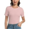 thumbnail image 1 of Womens Scoop Neck T Shirts Basic Ribbed Tees Fitted Tshirt Plain Short Sleeve Tops Casual, 1 of 6