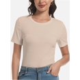 thumbnail image 1 of Womens Scoop Neck T Shirts Basic Ribbed Tees Fitted Tshirt Plain Short Sleeve Tops Casual, 1 of 6
