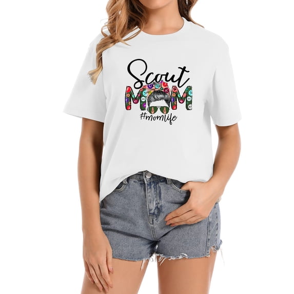 Womens Scouting Scout Mom Life Messy Bun Hair Mother's Day Mommy Short Sleeve T-Shirt