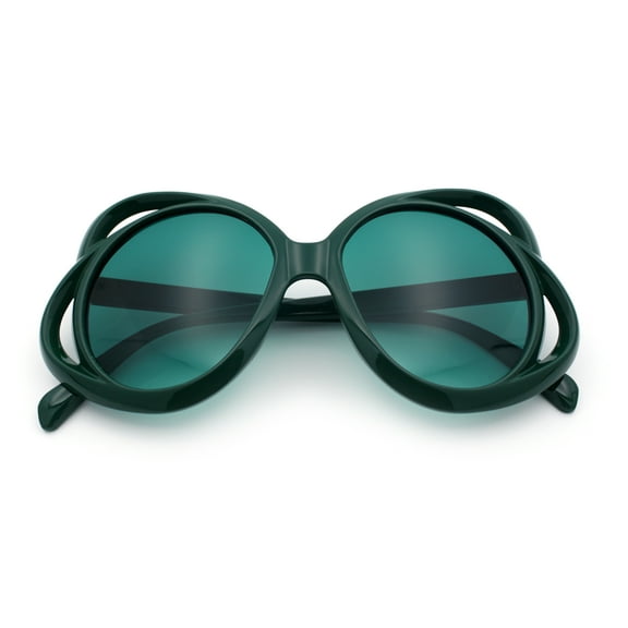 Womens Scribble Petal Rim Plastic Round Cute Feminine Sunglasses All Green