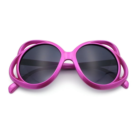 Womens Scribble Petal Rim Plastic Round Cute Feminine Sunglasses Fuchsia - Smoke