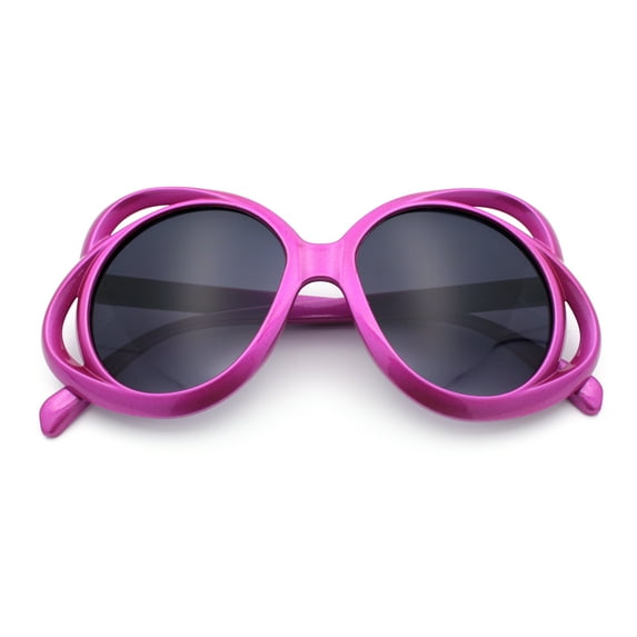 Womens Scribble Petal Rim Plastic Round Cute Feminine Sunglasses Fuchsia - Smoke