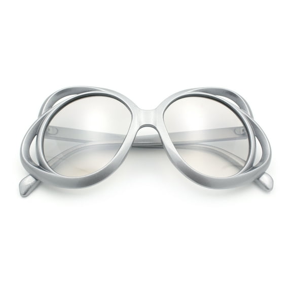 Womens Scribble Petal Rim Plastic Round Cute Feminine Sunglasses Grey - Clear Mirror