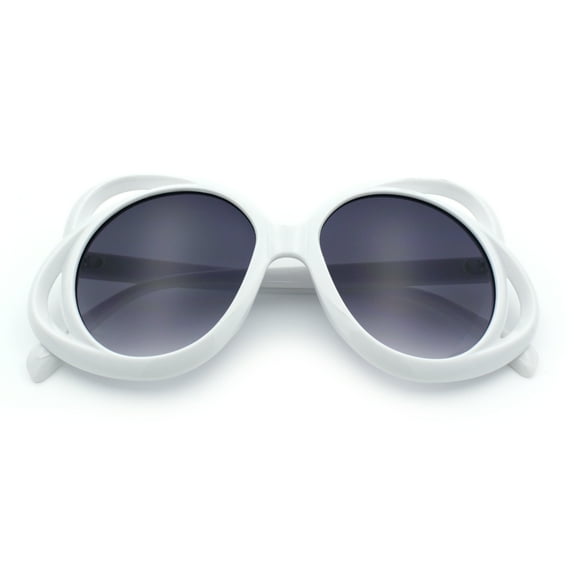 Womens Scribble Petal Rim Plastic Round Cute Feminine Sunglasses White - Smoke