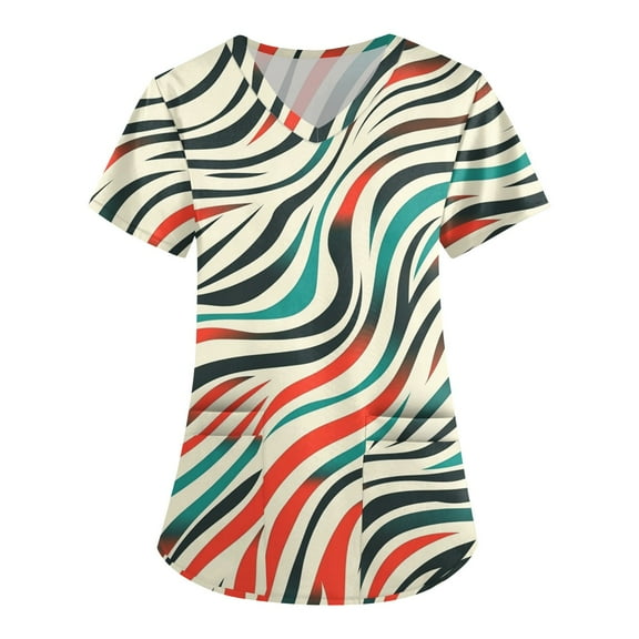 Womens Scrub,Floral Print Medical Tops - Moisture-Wicking V-Neck Scrub Top with Cargo Pockets - Red - XXXXXL