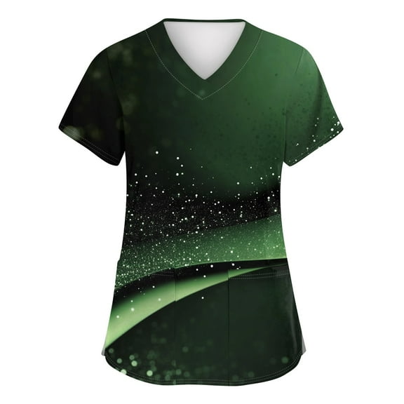 Womens Scrub,Gradient Color Printed Scrubs Tops for women - Breathable Short Sleeve with Deep Chest Pockets - Green - XL