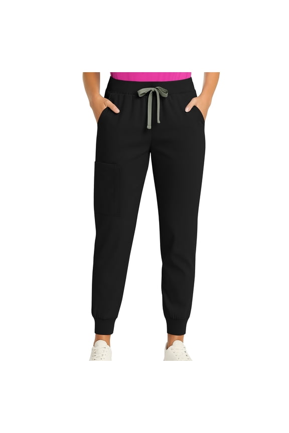 Womens Scrub Pants Jogger 4 Way Stretch Nurse Cargo Pants with Pocket Comfortable Medical Work Pants Black L