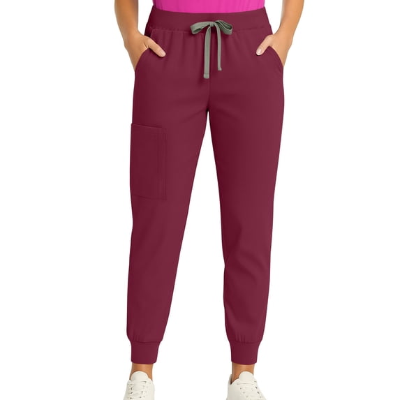 Womens Scrub Pants Jogger 4 Way Stretch Nurse Cargo Pants with Pocket Comfortable Medical Work Pants Deep Red 2XL