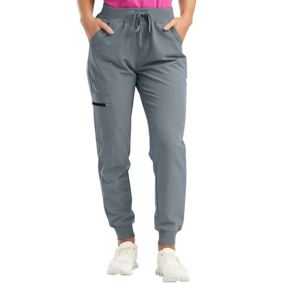 Womens Scrub Pants Stretch Elastic Waist Loose Nursing Joggers with Pockets Scrub Bottoms Pants for Women on Clearance Gray M