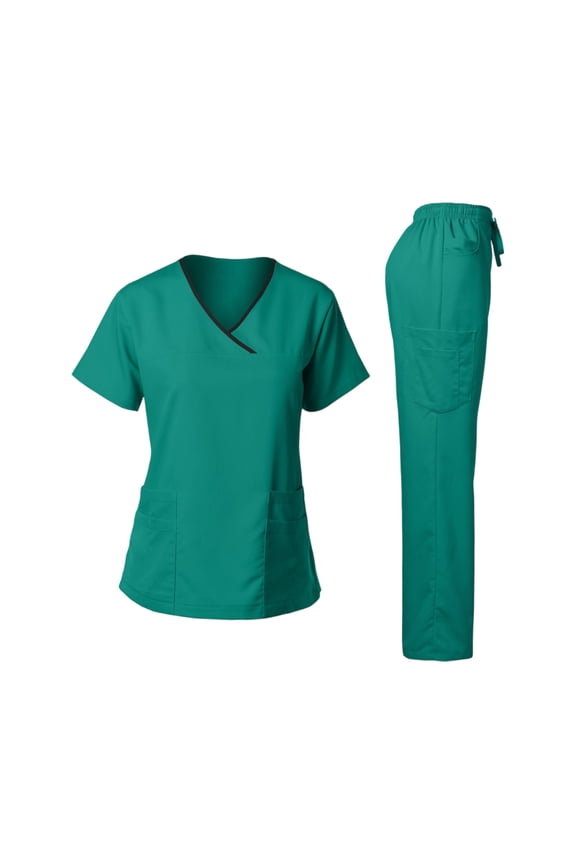 Womens Scrub Sets Comfortable V-Neck Scrub Top & Jogger Pant Stretch Nursing Scrubs Set Quick Dry Uniform Suits with Pockets Turquoise 2XL