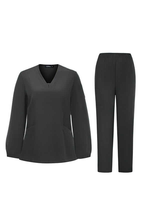Womens Scrub Sets Comfortable V-Neck Scrub Top & Jogger Pant Stretch Nursing Workwear Quick Dry Medical Uniform Suits with Pockets Black M