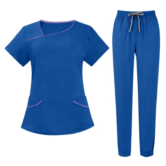 Womens Scrub Sets Comfortable V-Neck Scrub Top & Jogger Scrub Pants Stretch Nursing Scrubs Set Quick Dry Medical Working Uniforms with Pockets Royal Blue S