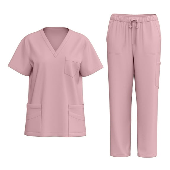 Womens Scrub Sets Cozy Fit Stretchy V Neck Top & Pants Comfortable Fit with Pockets Plus Size Nursing Scrubs Set