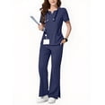 thumbnail image 1 of Womens Scrub Sets Stretch 2 Piece Uniforms Suit Nursing Fitted V Neck Top with Jogger Style Pants 2025 Dark Blue XL, 1 of 4