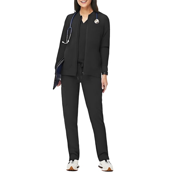Womens Scrub Sets Stretch 2 Piece Uniforms Suit Nursing Fitted V Neck Top with Jogger Style Pants Black M