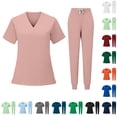 thumbnail image 1 of Womens Scrub Sets V Neck Short Sleeve Medical Scrub Tops and Jogger Taper Pants Solid Comfort Wrinkle-Resist 2 Pieces Outfit, L, 1 of 6