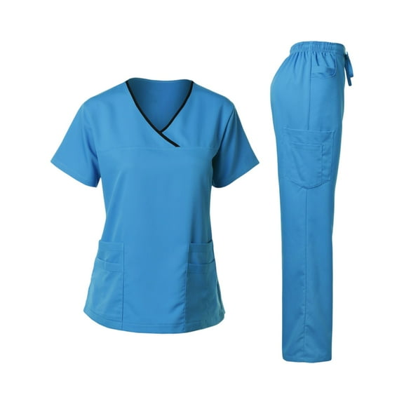 Womens Scrub Sets,Women's Scrub for Women V-Neck Top & Cargo Pants, Comfortable Scrub Set Stretch Fabric - Sky Blue - L