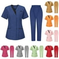 thumbnail image 1 of Womens Scrub Sets with Pockets Short Sleeve V-Neck 2PCS Nurses Sets Tunic Uniform Clinic Carer Protective Clothing Sets, 1 of 3
