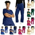 thumbnail image 1 of Womens Scrub Sets with Pockets Short Sleeve V-Neck 2PCS Nursing Uniform Set Solid Color Loose Drawstring Pants Caregiver Blouses, 1 of 5