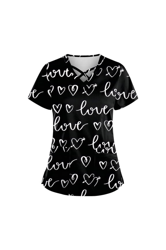 Scrub Tops Women Breathable Printed V Neck Plus Size Workwear Shirt Short Sleeve Professionals Soft Stretch Scrub Tops with Pockets gray 4X-Large