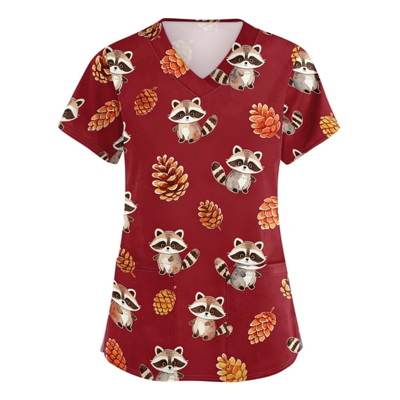 Womens Scrub Tops Breathable V Neck Short Sleeve Nursing Work Tops