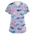 thumbnail image 1 of Womens Scrub Tops Cute Cartoon Animals Print Fashion Style V Neck Short Sleeve Medical Worker Uniform Tops, 1 of 4