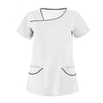 thumbnail image 1 of Womens Scrub Tops Lounge Short Sleeve Solid Color Asymmetric Round Neck T Shirts for Women Plus Size Lightweight Stretch with Pockets White Size L, 1 of 3
