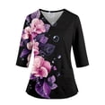 thumbnail image 1 of Womens Scrub Tops Printed Wrinkle-Resist Nurse Working Uniforms Fashion 3/4 Sleeve V Neck Floral Print Side Slits Scrub Shirt Ultra Soft Tees Blouse with Pockets Black M, 1 of 6