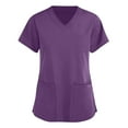 thumbnail image 1 of Womens Scrub Tops Short Sleeve V Neck Solid Color Shirts Nursing Working Uniform Tops with Pockets, 1 of 5