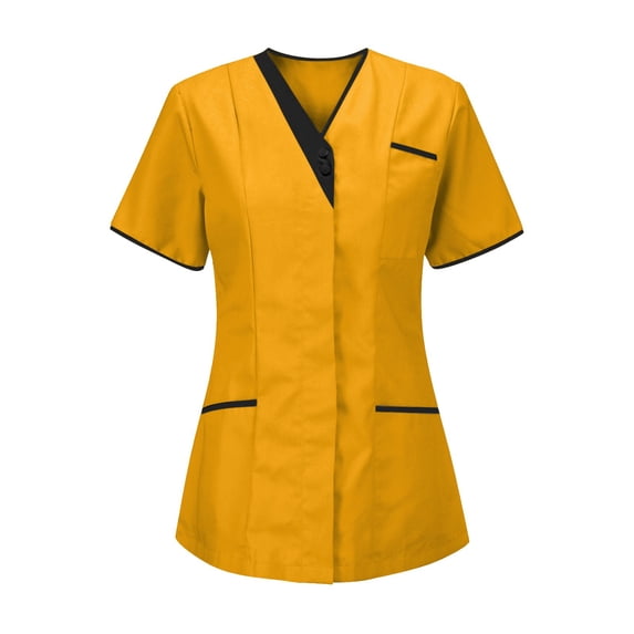 Womens Scrub Tops - Soft Stretch Button up V-Neck Scrubs Shirts Nursing Uniform Work Wear, Khaki, XXL