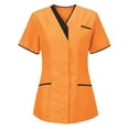 thumbnail image 1 of Womens Scrub Tops - Soft Stretch Button up V-Neck Scrubs Shirts Nursing Uniform Work Wear, Orange, L, 1 of 2