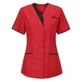 thumbnail image 1 of Womens Scrub Tops - Soft Stretch Button up V-Neck Scrubs Shirts Nursing Uniform Work Wear, Red, 3XL, 1 of 2