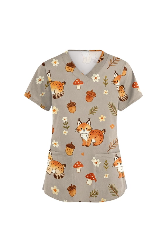 Womens Scrub Tops Soft V Neck Short Sleeve Medical Working Tops