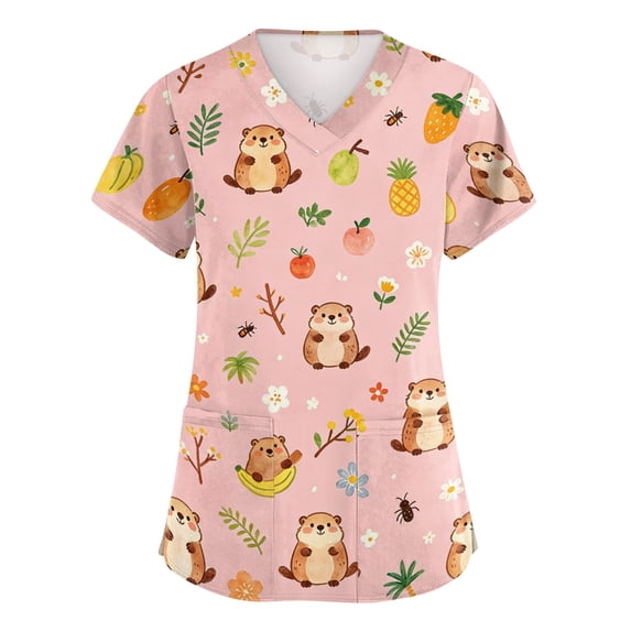 Womens Scrub Tops Soft V Neck Short Sleeve Medical Working Tops