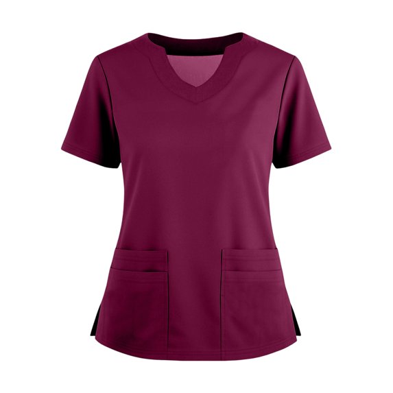 Womens Scrub Tops Summer Casual Solid Color Short Sleeve V Neck Nurse Uniform Work Blouse Loose Workout Pullover Shirt 2025 3XL Polyester