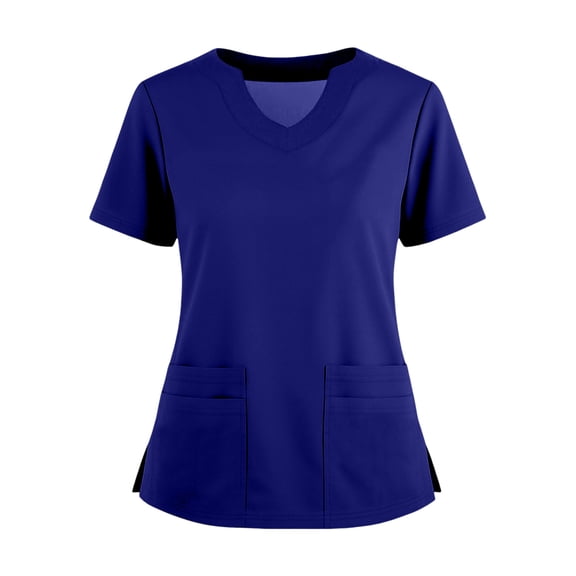 Womens Scrub Tops Summer Casual Solid Color Short Sleeve V Neck Nurse Uniform Work Blouse Loose Workout Pullover Shirt 2025 4XL Polyester