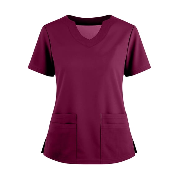 Womens Scrub Tops Summer Casual Solid Color Short Sleeve V Neck Nurse Uniform Work Blouse Loose Workout Pullover Shirt 2025 M Polyester