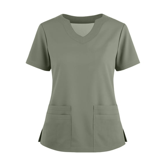 Womens Scrub Tops Summer Casual Solid Color Short Sleeve V Neck Nurse Uniform Work Blouse Loose Workout Pullover Shirt 2025 S Polyester