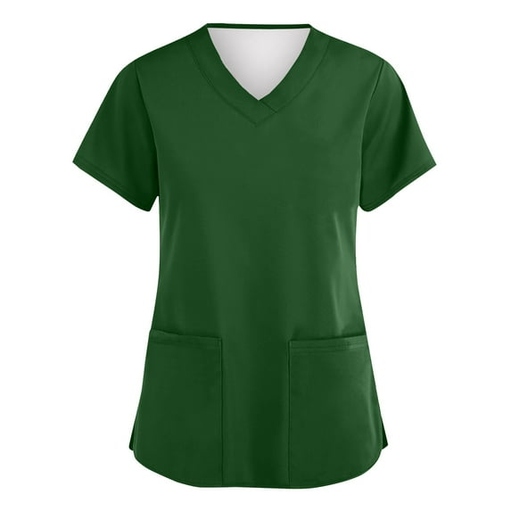 Womens Scrub Tops Summer Casual Solid Color Short Sleeve V Neck Nurse Uniform Work Blouse Loose Workout Pullover Shirt 3XL Polyester