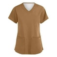 thumbnail image 1 of Womens Scrub Tops Summer Casual Solid Color Short Sleeve V Neck Nurse Uniform Work Blouse Loose Workout Pullover Shirt M Polyester, 1 of 4